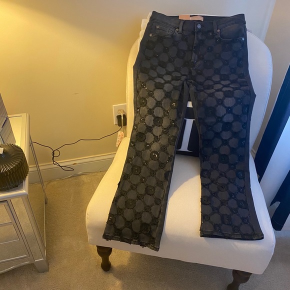 LUXE VINTAGE HIGH WAIST SLIM KICK JEANS sequins - Picture 10 of 13